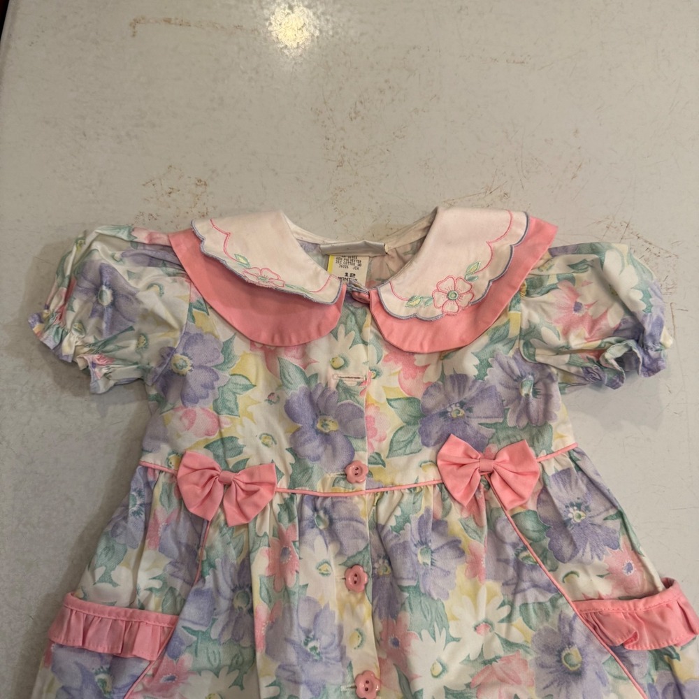 Baby Togs Floral Romper Baby Girls 12M Pink Purple Vintage Peter Pan Collar 5197